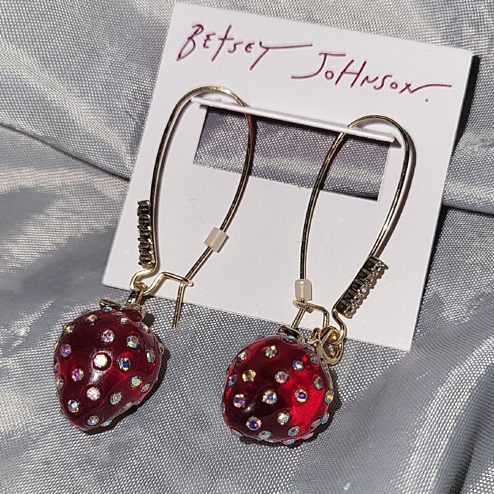 Betsey Johnson Strawberry Red With Gem Detail Earrings Brand New Te Rt TL
